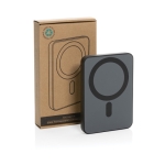 Draadloze powerbank met magneet en stroomindicator 5.000 mAh kleur zwart weergave met doos