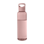 Transparante gerecyclede plastic fles met handvat op de deksel 650ml kleur rose paztel tweede weergave voorkant