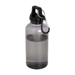Transparante gerecyclede plastic fles met karabijnhaak 400ml kleur zwart