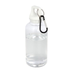 Transparante gerecyclede plastic fles met karabijnhaak 400ml kleur wit