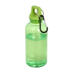 Transparante gerecyclede plastic fles met karabijnhaak 400ml kleur groen