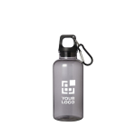 Transparante gerecyclede plastic fles met karabijnhaak 400ml met afdrukgebied