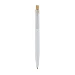 Pen van aluminium en bamboe met transparant blauw inktdetail kleur wit