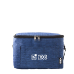 Polyester koeltas voor 6 blikjes met verstelbare draagriem kleur blauw met jouw bedrukking