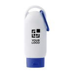 Zonnebrandcrème SPF 30 met karabijnhaak en bijpassende dop 60ml kleur ultramarijn blauw met jouw bedrukking