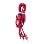 Nylon oplaadkabel met kleuren en drie verschillende aansluitingen kleur rood eerste weergave