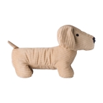 Pluche hond van corduroy met geborduurde ogen en label kleur bruin eerste weergave
