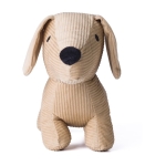 Pluche hond van corduroy met geborduurde ogen en label kleur bruin tweede weergave