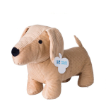 Pluche hond van corduroy met geborduurde ogen en label kleur bruin met jouw bedrukking