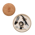Wijnset met kurken etui en diverse accessoires kleur bruin met jouw bedrukking