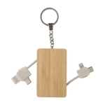 Bamboe sleutelhanger met diverse verborgen oplaadkabels kleur bruin tweede weergave