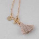 Waaier met gouden armband en pompon 23 cm met logo kleur naturel vijfde weergave