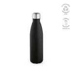 Gerecyclede roestvrij stalen fles met lekvrije dop 500ml kleur zwart