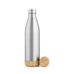 Fles van gerecycled roestvrij staal met bamboe dop 750 ml kleur zilver tweede weergave