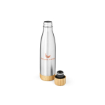 Fles van gerecycled roestvrij staal met bamboe dop 750 ml kleur zilver