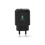 Wandlader van gerecycled kunststof met USB-A- en USB-C-poort 20 W kleur zwart