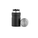 Thermos lunchpot van gerecycled staal met opvouwbare lepel 740 ml kleur zwart vooraanzicht