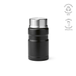 Thermos lunchpot van gerecycled staal met opvouwbare lepel 740 ml kleur zwart