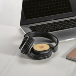 Draadloze koptelefoon met bamboe, USB-C-opladen en 8 uur batterij kleur zwart