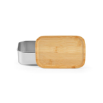 Lunchbox van gerecycled staal met bamboe deksel en bestek 490 ml kleur zilver vooraanzicht