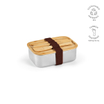 Lunchbox van gerecycled staal met bamboe deksel en bestek 490 ml kleur zilver
