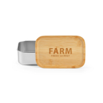 Lunchbox van gerecycled staal met bamboe deksel en bestek 490 ml kleur zilver