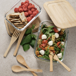 Herbruikbare lunchbox van borosilicaatglas en bamboe 480 ml kleur doorzichtig sfeerweegave