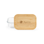 Herbruikbare lunchbox van borosilicaatglas en bamboe 480 ml kleur doorzichtig