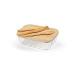 Herbruikbare lunchbox van borosilicaatglas en bamboe 480 ml kleur doorzichtig