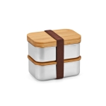 Lunchbox van gerecycled roestvrij staal met twee compartimenten 1,4L kleur zilver
