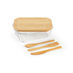 Glazen lunchbox met bamboe, bestek en elastische band 800 ml kleur doorzichtig derde weergave
