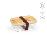Glazen lunchbox met bamboe, bestek en elastische band 800 ml kleur doorzichtig