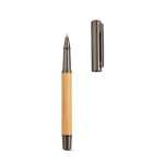 Bamboe pen met gerecycled roestvrij staal en blauwe inkt kleur glanzend zilver tweede weergave