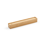 Bamboe pen met gerecycled roestvrij staal en blauwe inkt weergave in doos