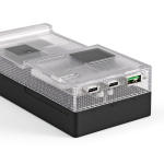 Powerbank van gerecycled plastic met ledscherm 20.000 mAh kleur zwart gedetailleerde weergave