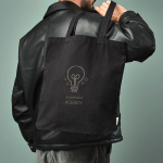 Tas van gerecycled katoen en RPET met lange handvatten 220 g/m2 kleur zwart