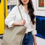 Winkeltas van gerecycled katoen met lange handvatten 300 g/m2 kleur beige vierde weergave