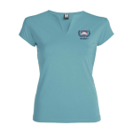 T-shirt van katoen voor dames met V-hals 200 g/m2 Roly weergave zeefdruk