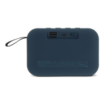 Kleine draagbare zwarte bluetooth-speaker in rechthoekige vorm kleur blauw vierde weergave
