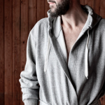 Badjas van katoen en polyester met verstelbare capuchon maat kleur grijs zesde weergave