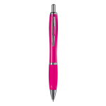 Transparante kunststof pen met metallic details en blauwe inkt kleur roze tweede weergave