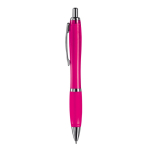 Transparante kunststof pen met metallic details en blauwe inkt kleur roze derde weergave