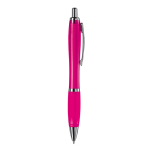 Transparante kunststof pen met metallic details en blauwe inkt kleur roze vijfde weergave