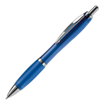 Transparante kunststof pen met metallic details en blauwe inkt kleur doorzichtig blauw