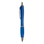 Transparante kunststof pen met metallic details en blauwe inkt kleur doorzichtig blauw derde weergave