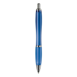 Transparante kunststof pen met metallic details en blauwe inkt kleur doorzichtig blauw vierde weergave