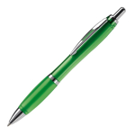 Transparante kunststof pen met metallic details en blauwe inkt kleur doorzichtig groen