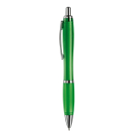 Transparante kunststof pen met metallic details en blauwe inkt kleur doorzichtig groen derde weergave