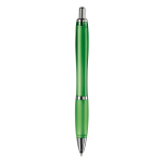 Transparante kunststof pen met metallic details en blauwe inkt kleur doorzichtig groen vierde weergave