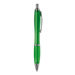 Transparante kunststof pen met metallic details en blauwe inkt kleur doorzichtig groen vijfde weergave